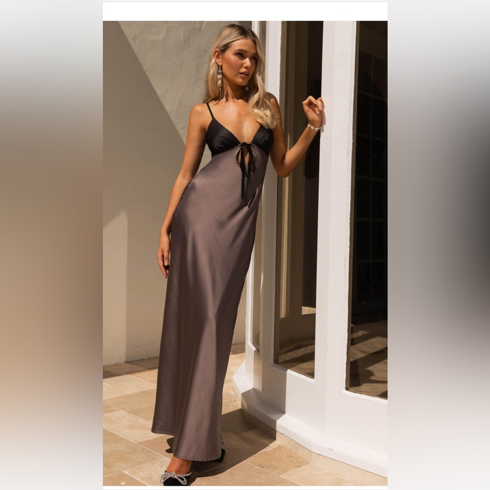 Peppermayo Satin Maxi Dress Size 6. Color Bronze